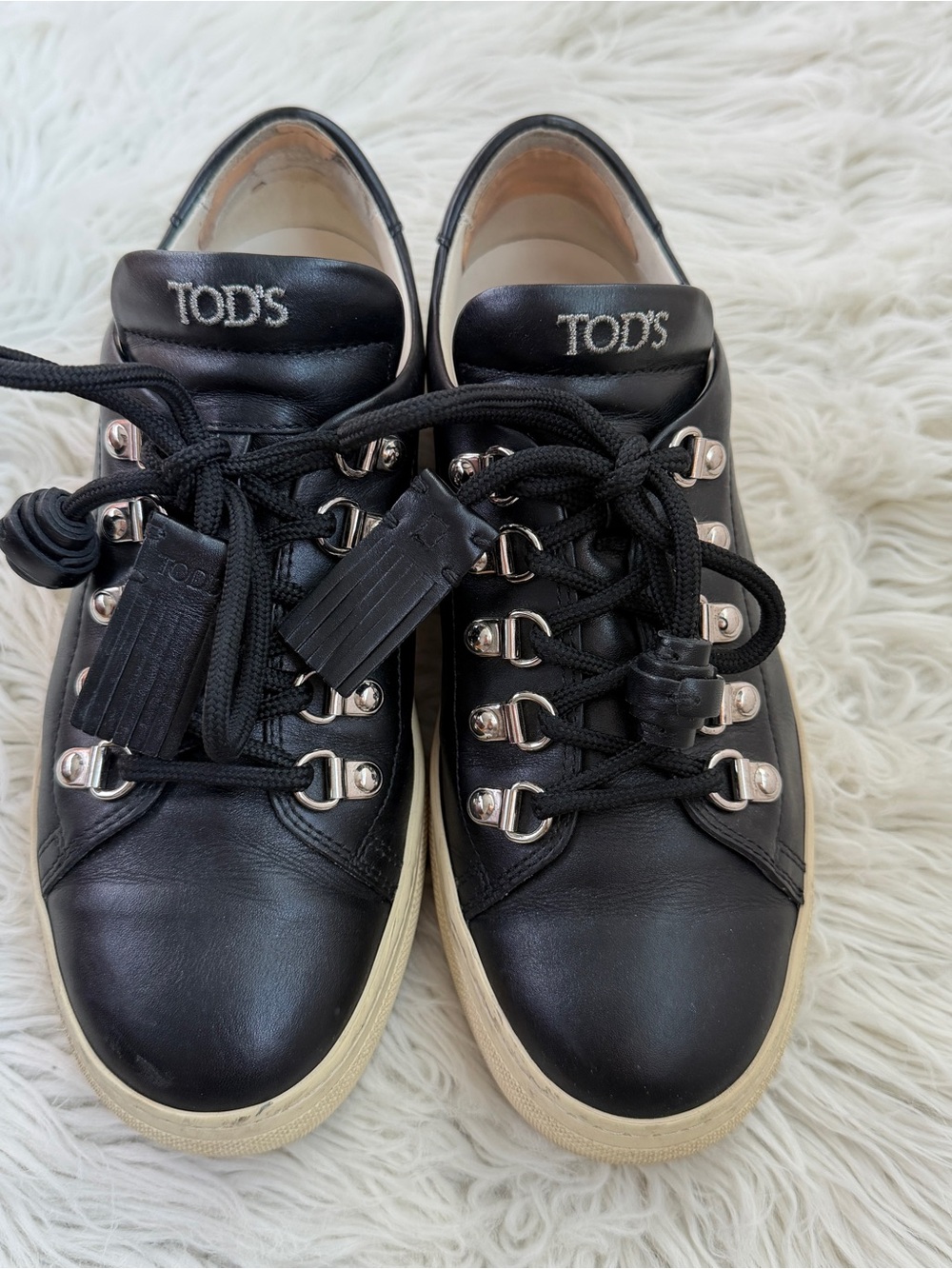 TOD'S Black Leather Lace-Up Sneakers women’s shoes 6.5 37